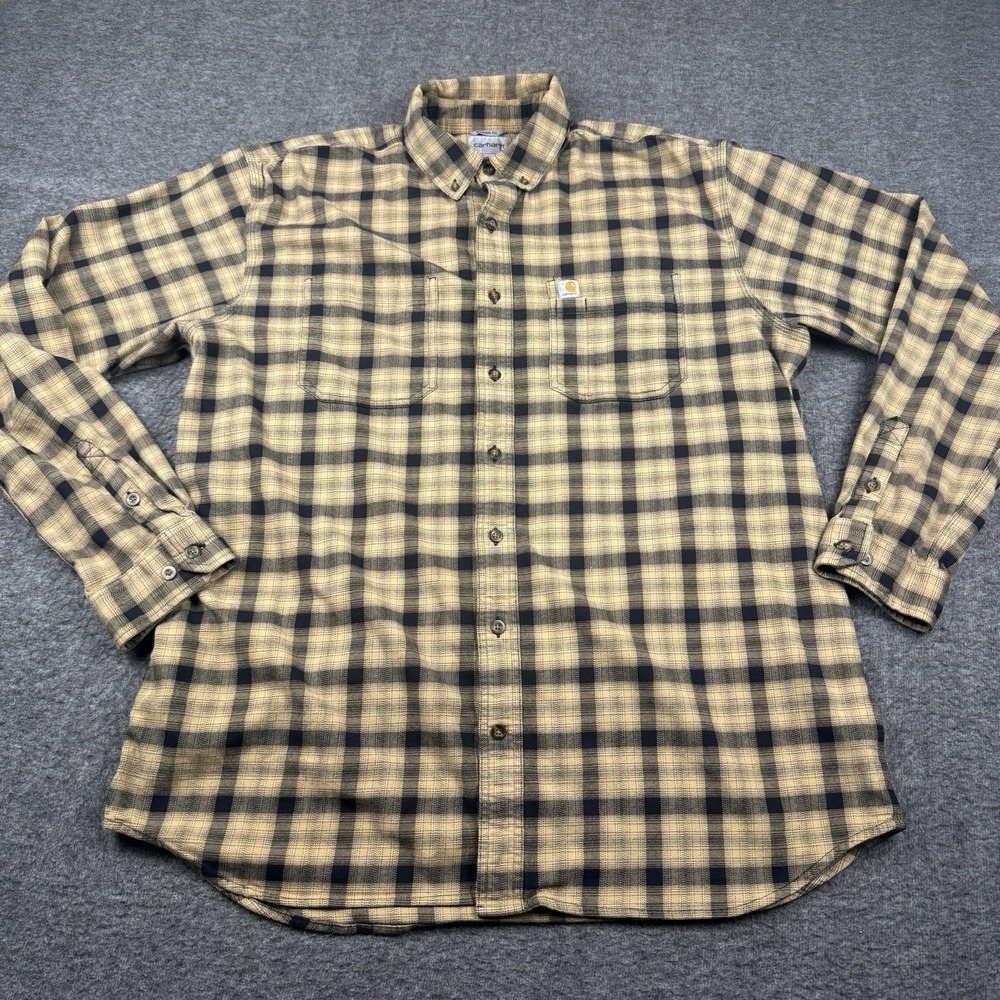 Carhartt Flannel Shirt Mens XL Tall Brown Plaid Relaxed Fit Workwear Heavy
